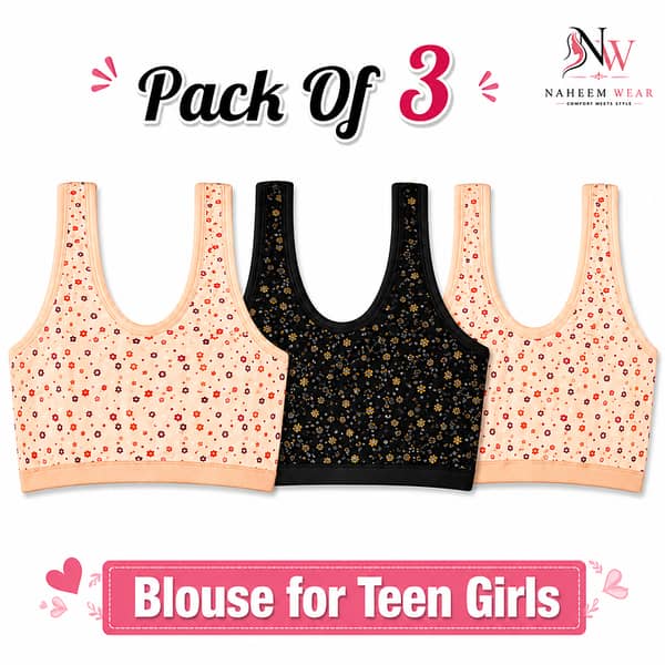 Pack of 3 Teen Girls Cotton Blouse – Soft & Stretchable Sleeveless Innerwear | Comfortable Everyday Wear Blouse For Girls