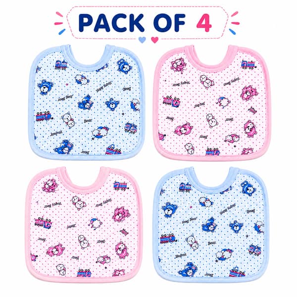 Pack of 4 Soft Cotton Baby Bibs for Newborns and Infants – Absorbent Drool Bibs for Boys and Girls