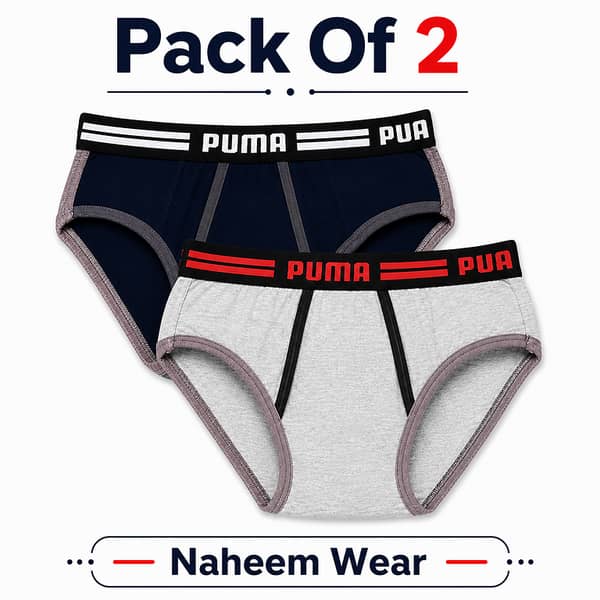 Pack of 2 Men's Cotton Brief Underwear | Soft & Breathable Comfortable Daily Wear Briefs | Premium Elastic Waistband Men's Underwear