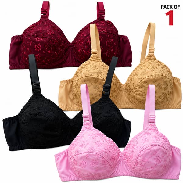 Cotton Chikan Embroidery Non-Padded Bra for Women – Comfortable Support