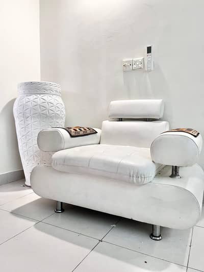 White Leather Sofa Set with Center Table
