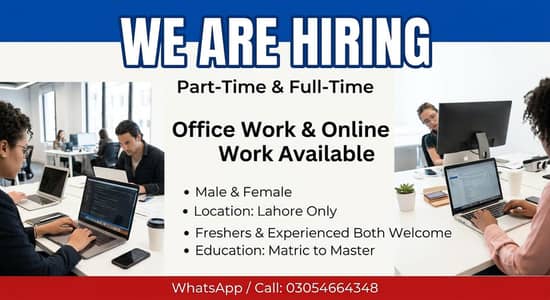 OFFICE WORK AVAILABLE FOR MALES AND FEMALES