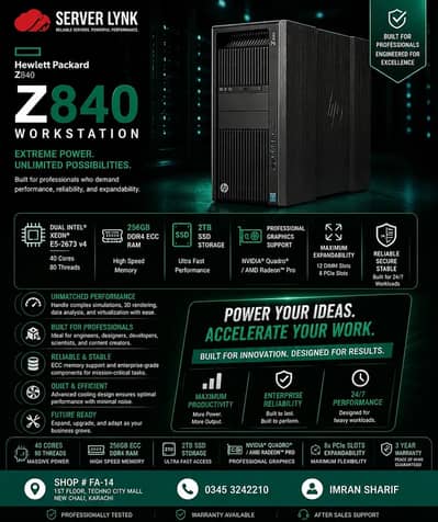 HP Z840 Workstation – Dual Xeon E5-2673 v4 | 256GB RAM | 2TB SSD |