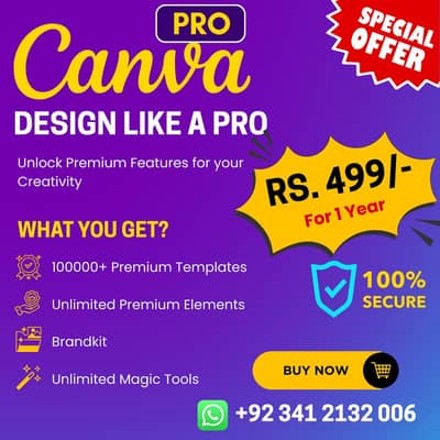 Canva Pro 1 Year | Premium Access | Rs. 499 Only
