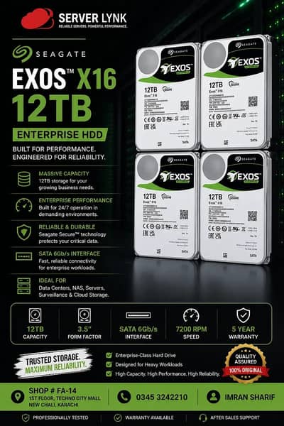 Seagate Exos X16 12TB Enterprise HDD | SATA 6Gb/s | 3.5” Hard Drive