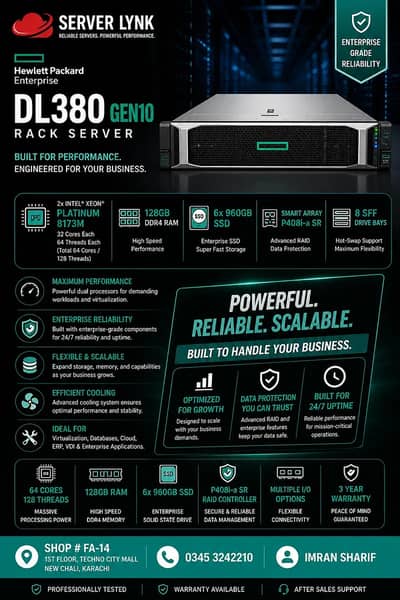 HP DL380 Gen10 Server – 2x Xeon Platinum 8173M | 128GB RAM | 6x 960GB