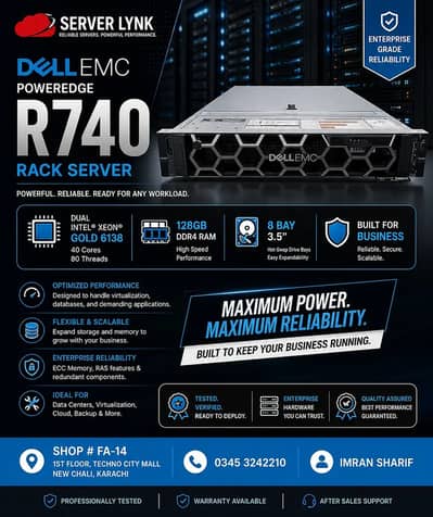 Dell PowerEdge R740 Server | Dual Gold 6138 | 128GB RAM | 8 Bay 3.5”