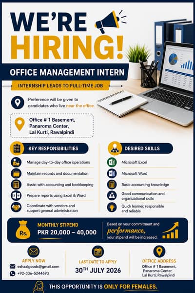 Need Office Managemen Staff  (Female Required)