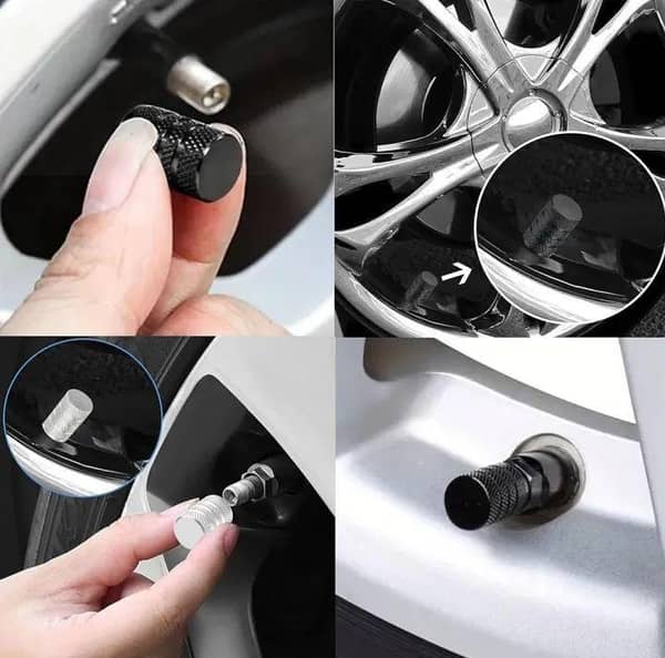 Premium Metal Tire Valve Bolt Caps – Universal Dustproof & Leak-Proof Valve Stem Covers (Set of 4) available in 3 colors red blue black set of 4