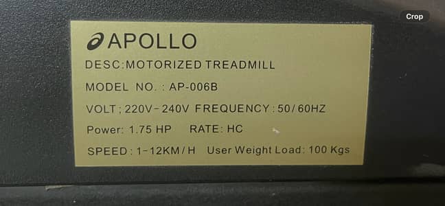 APOLLO Motorized Treadmill Model No AP:006B