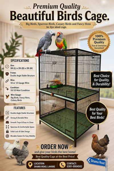 Premium Double Portion Bird Cage for Sale | Heavy Duty | Lahore