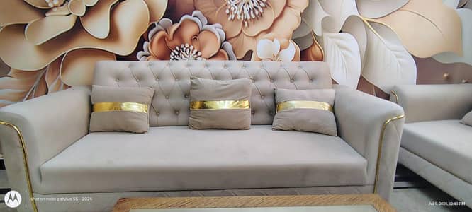 Almost new five seater sofa + table for sale.