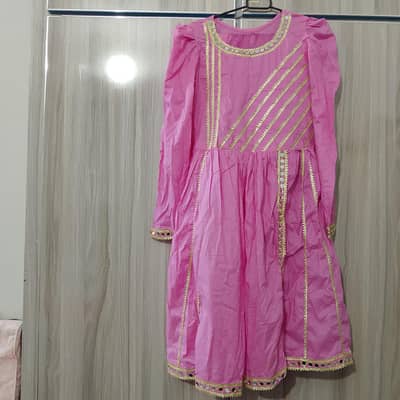 Beautiful Pink 3-Piece Frock Set with Gota & Mirror Work