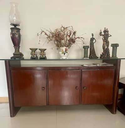 Console for sale in solid wood with glass top