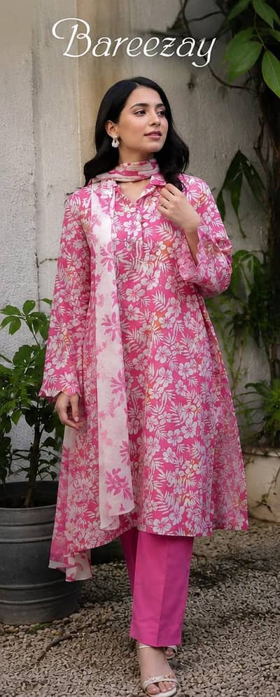 BAREEZE 3 PIECE UNSTICHED LAWN DRESS FOR WOMEN
