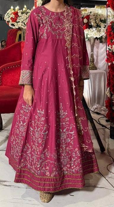 beautiful pink embroidered Maxi with dupatta party/wedding wear