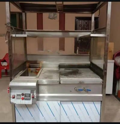 Food display Counter with kitchen tools