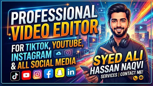 Professional Video Editor for YouTube, Instagram, Facebook & TikTok.