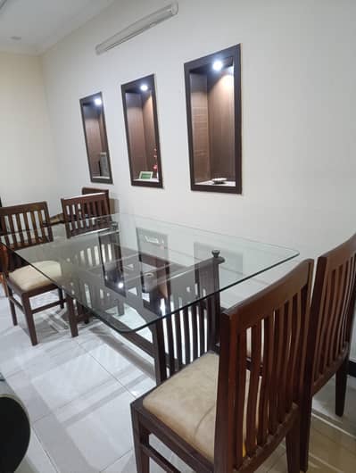 Elegant 6-Seater Solid Wood Dining Table with 16mm Glass Top -Like New