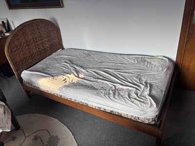 Single Bed with Wooden Frame + Mattress — Good Condition