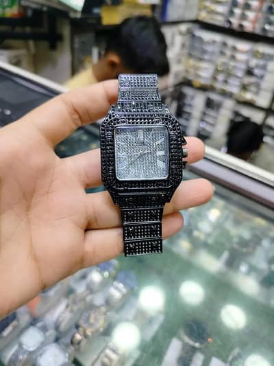 Black Diamond Luxury Men's Watch Stainless Steel Chain Strap