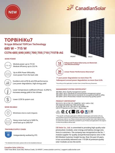 Canadian Solar 710 watts BiFacial N Type Solar Panels at best rates