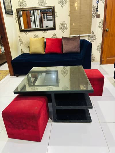 Navy Blue sofa set with small dining table