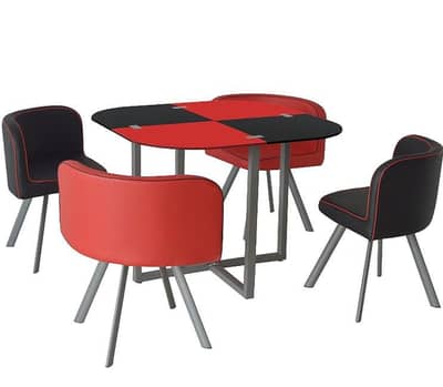 Dining Glass Table & Chairs Set lack and White Patti