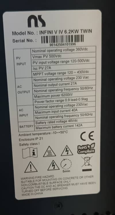 Solar inverter 6.2kw (infini NS) Haybrad