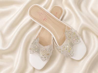 White Fancy Ladies Slipper stone work Size 7 - Party wear