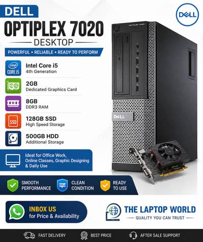 Dell OptiPlex 7020 Desktop 2GB Gaphics Card 8/128 SSD 500GB Hard Drive