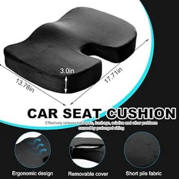 CAR UNIVERSAL SEAT CUSHION ERGONOMIC DESIGN REMOVABLE COVERS SHORT PILE FABRIC NON SLIP RUBBER W SHAPED FIT RELAXED LEGS