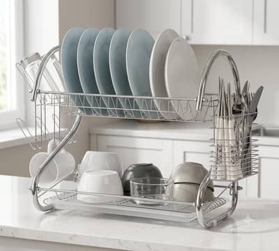 Stainless Steel 2-Tier Dish Drying Rack | Kitchen Dish Organizer | New