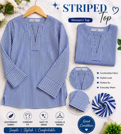 Stylish Blue & White Striped Women's Top