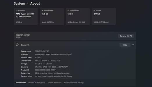Gaming pc - workstation | ryzan 5600x |RTX 3060 12gb|16 +500 ram nvme