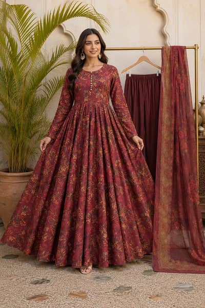 Imported Digital Print Maxi 3pc / 90 Inch Heavy Ghera + Diamond Dupatt