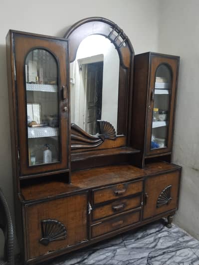 solid wooden dressing table with mirror and side cabnets