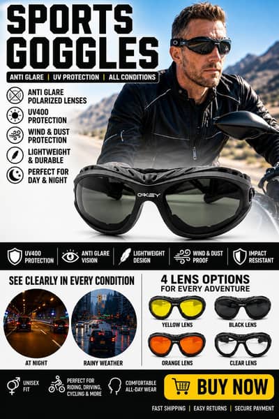 Sports Sunglasses fir Driving Night Vision Glasses 4 Shades in 1 Frame