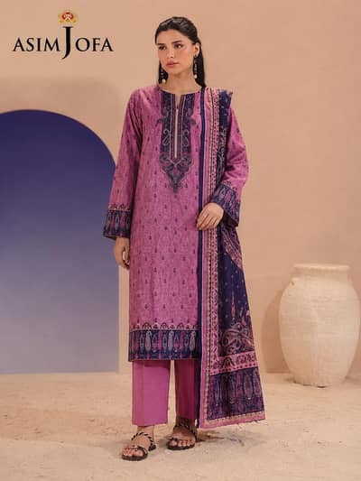 ASIM JOFA 3 PIECE UNSTICHED PURE LAWN DRESS FOR WOMEN