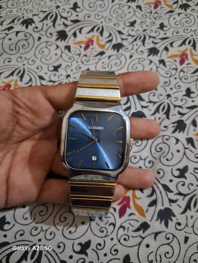 SKMEI Premium Two-Tone Luxury Square Watch - Beautiful Blue Dial
