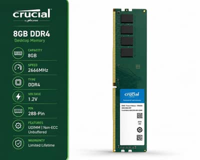 Crucial Basics 8GB DDR4 2666MHz UDIMM Desktop RAM 288-Pin