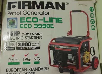 The Firman Eco 3990E is a 6.5 HP portable petrol generator