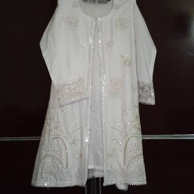 3 Piece White Embroidered Ready-Made Suit