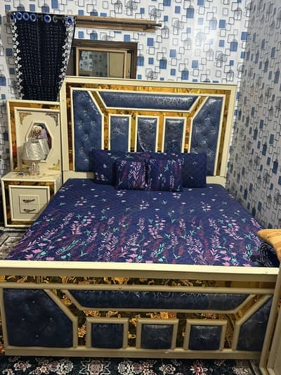 Luxury blue and Gold king size bedroom set