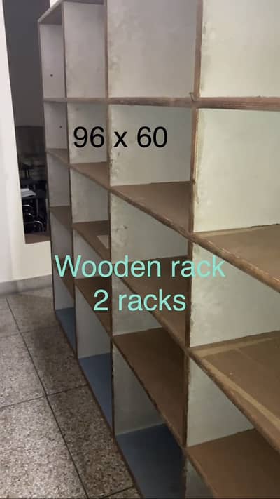 Wooden racks, shelves and counters