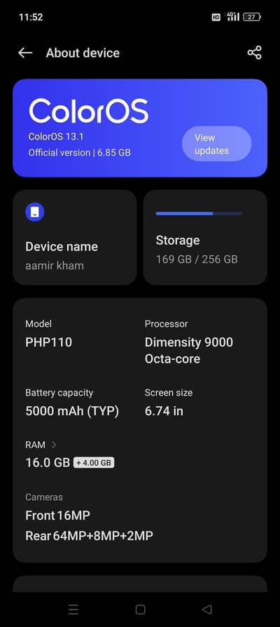 one plus php 110 256gb 16gb ram