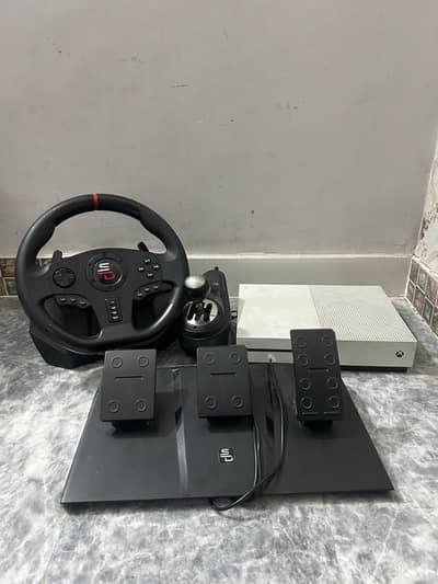 Xbox One S and Super Drive Gaming Steering Wheel
