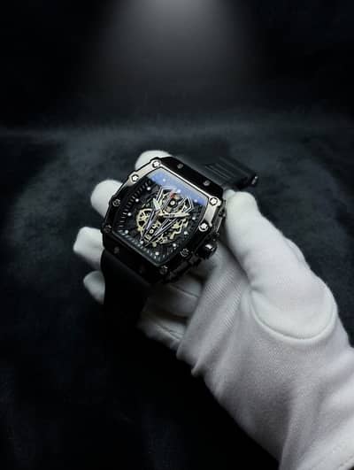 Richard Black Belt Skeleton Watch