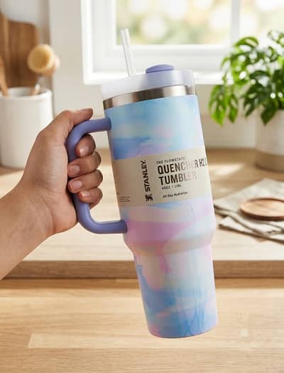 40oz Stainless Steel Insulated Tumbler with Handle & Straw | Hot & Col