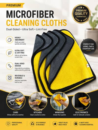 Pack of 5 Premium Microfibre Towels for Car Cleaning